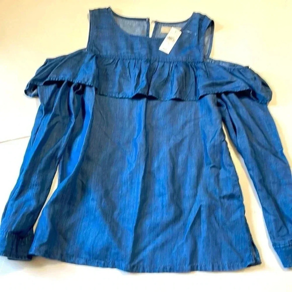 Loft cut out shoulder denim top medium NWT - Picture 1 of 5